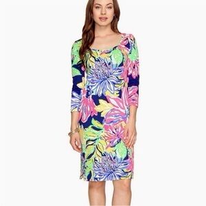 Lilly Pulitzer Kenzie Midi Dress Travelers Palm 100% Pima cotton Resort Wear XS
